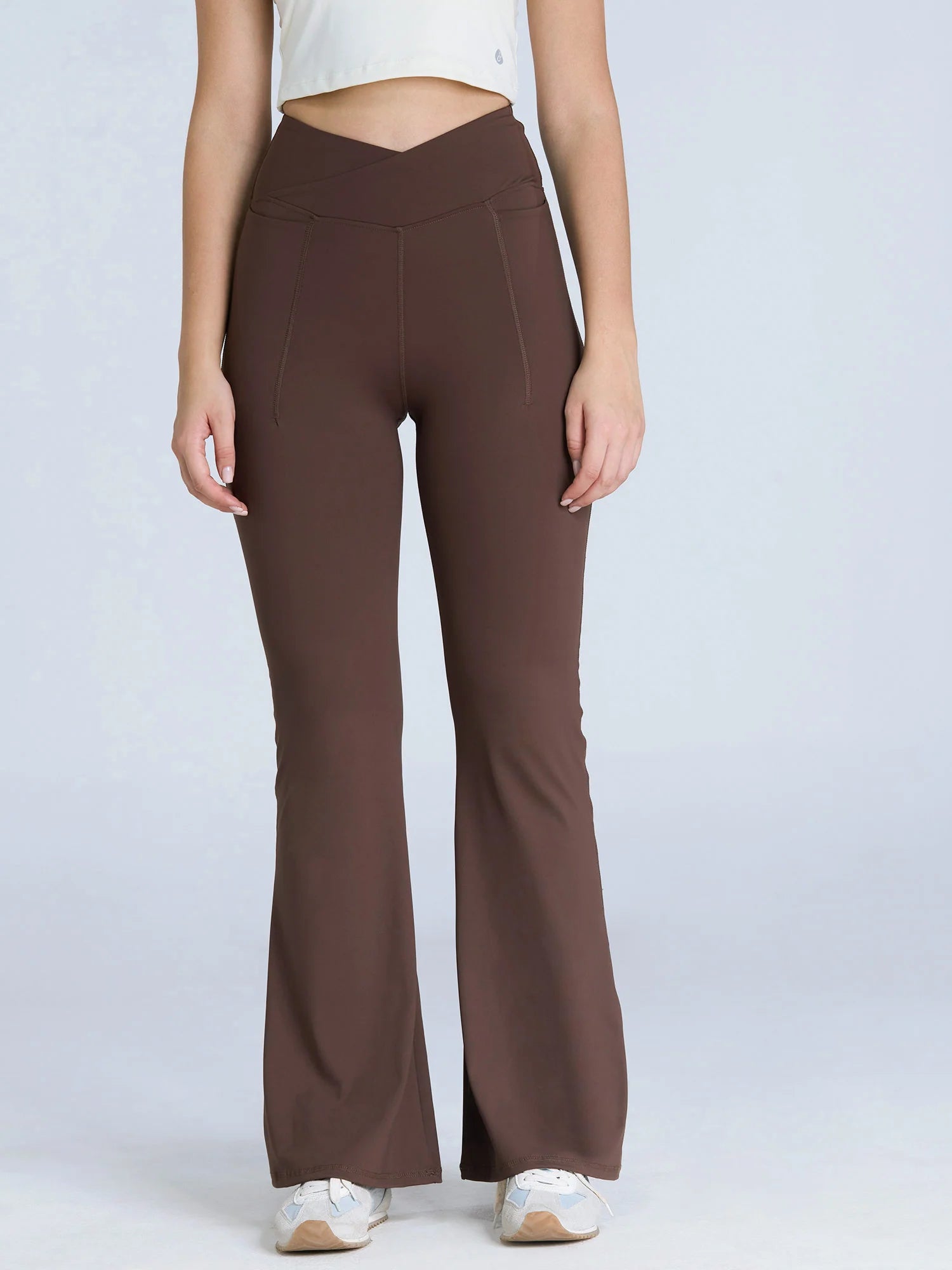 Women’s High Waist Flare Leggings – Brown Bootcut Stretch Athleisure Pants