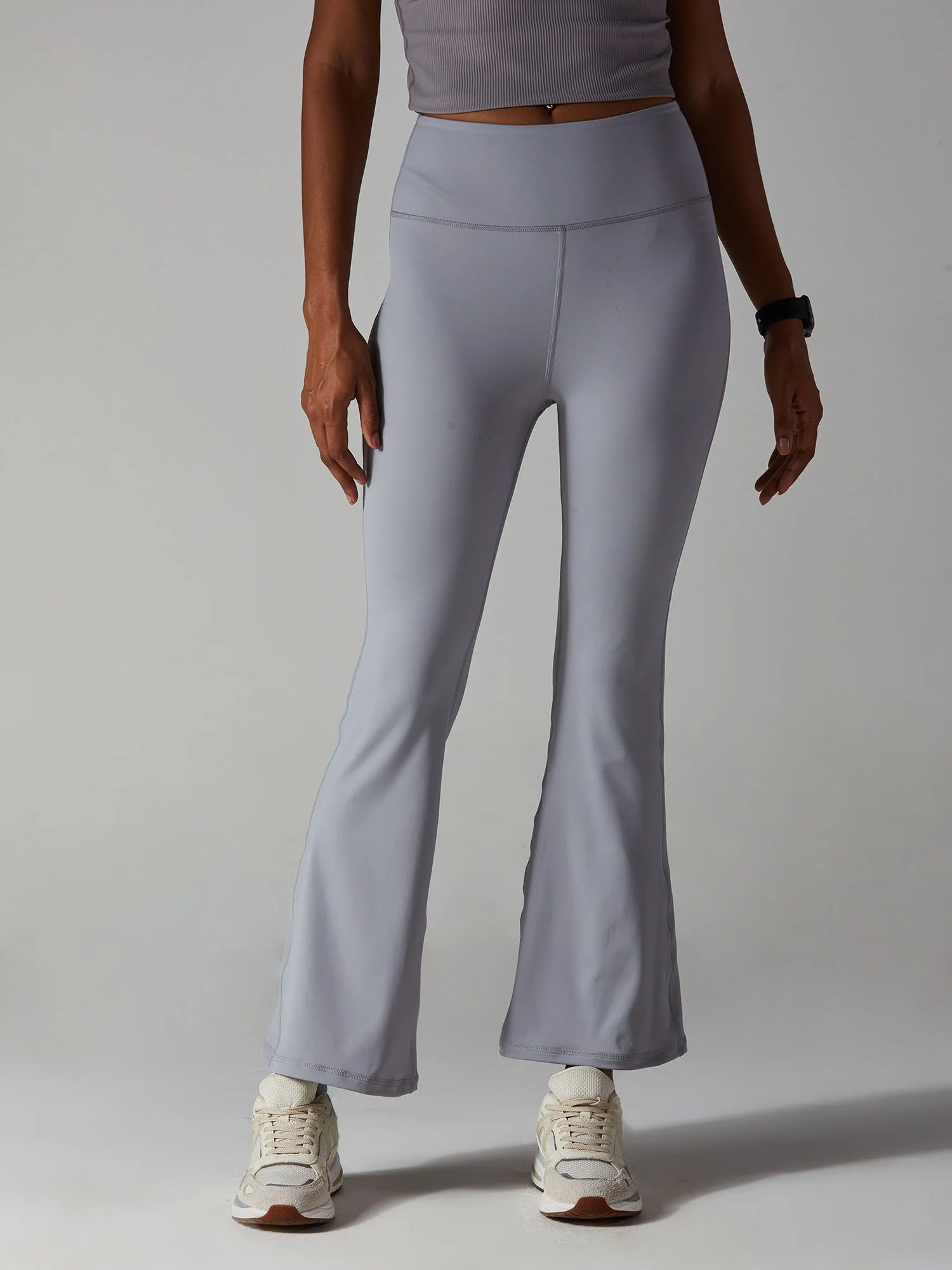 Classic High-Waisted Flare Leggings – Sculpt Fit Yoga Pants (Petite & Tall) – Grey