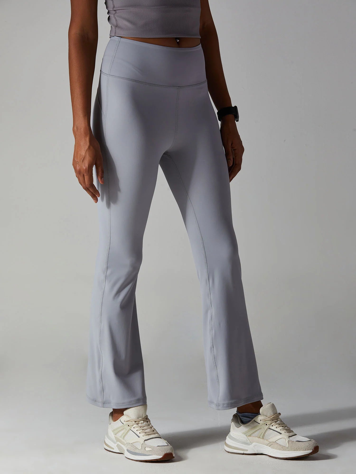 Classic High-Waisted Flare Leggings – Sculpt Fit Yoga Pants (Petite & Tall) – Grey