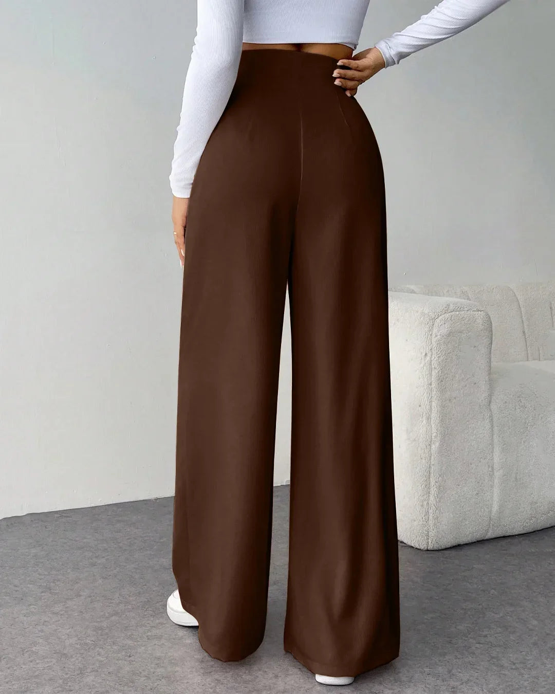 Women’s High Waist Wide Leg Trousers – Premium Chocolate Brown Formal & Casual Pants