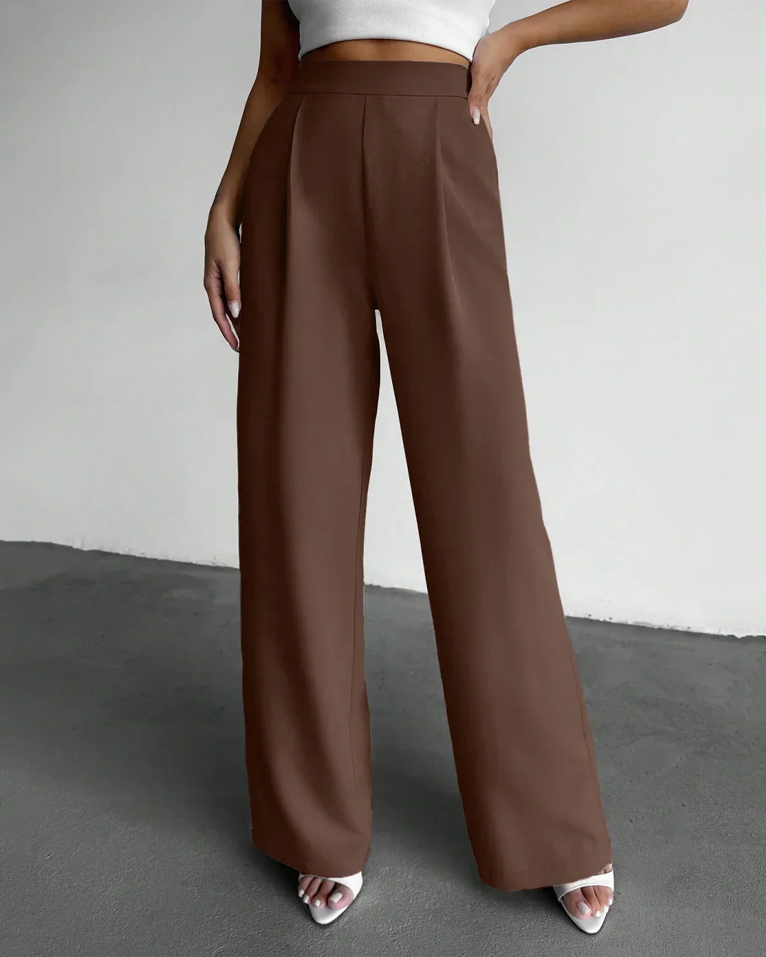 High-Waist Wide-Leg Trousers – Chocolate Brown