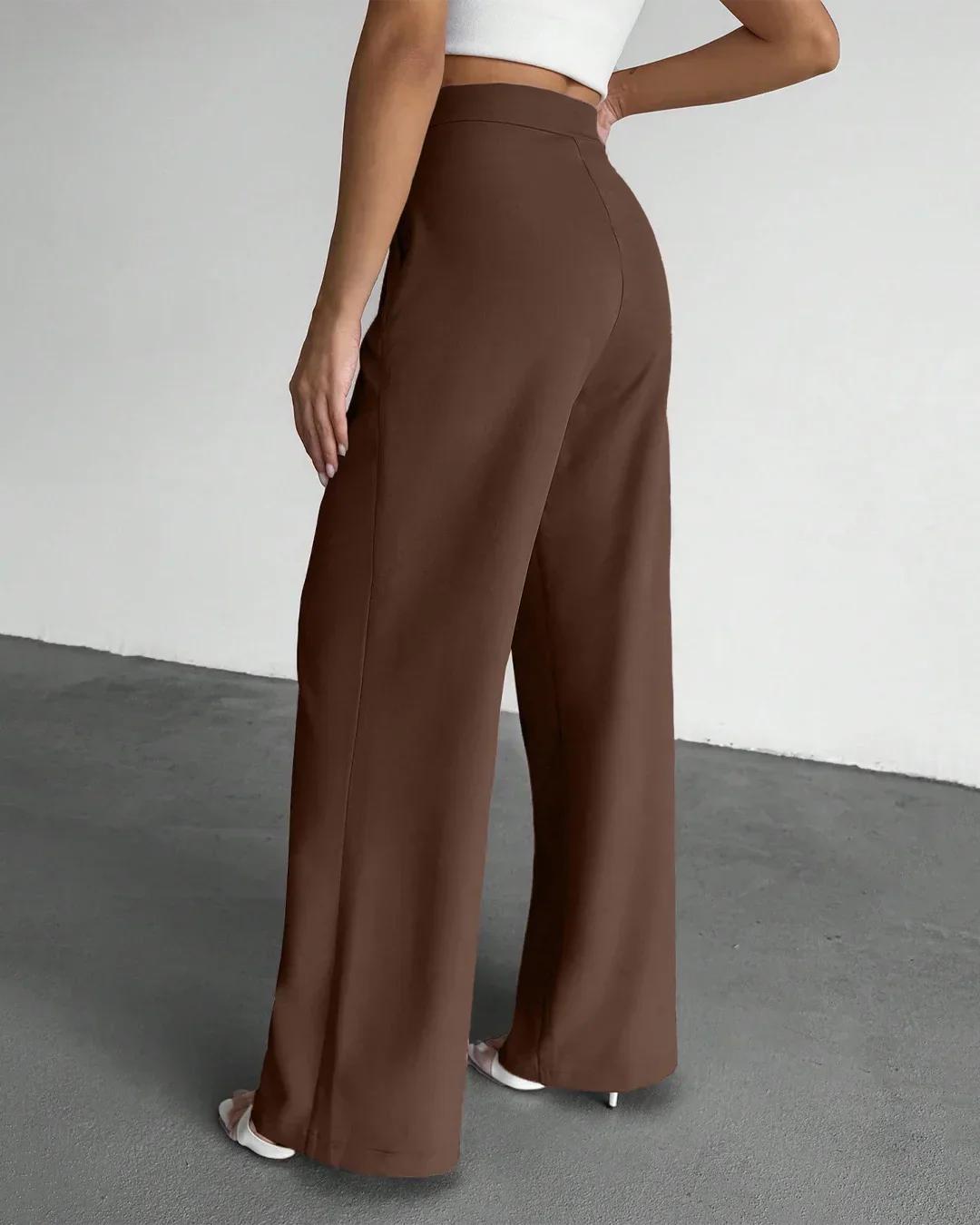 High-Waist Wide-Leg Trousers – Chocolate Brown