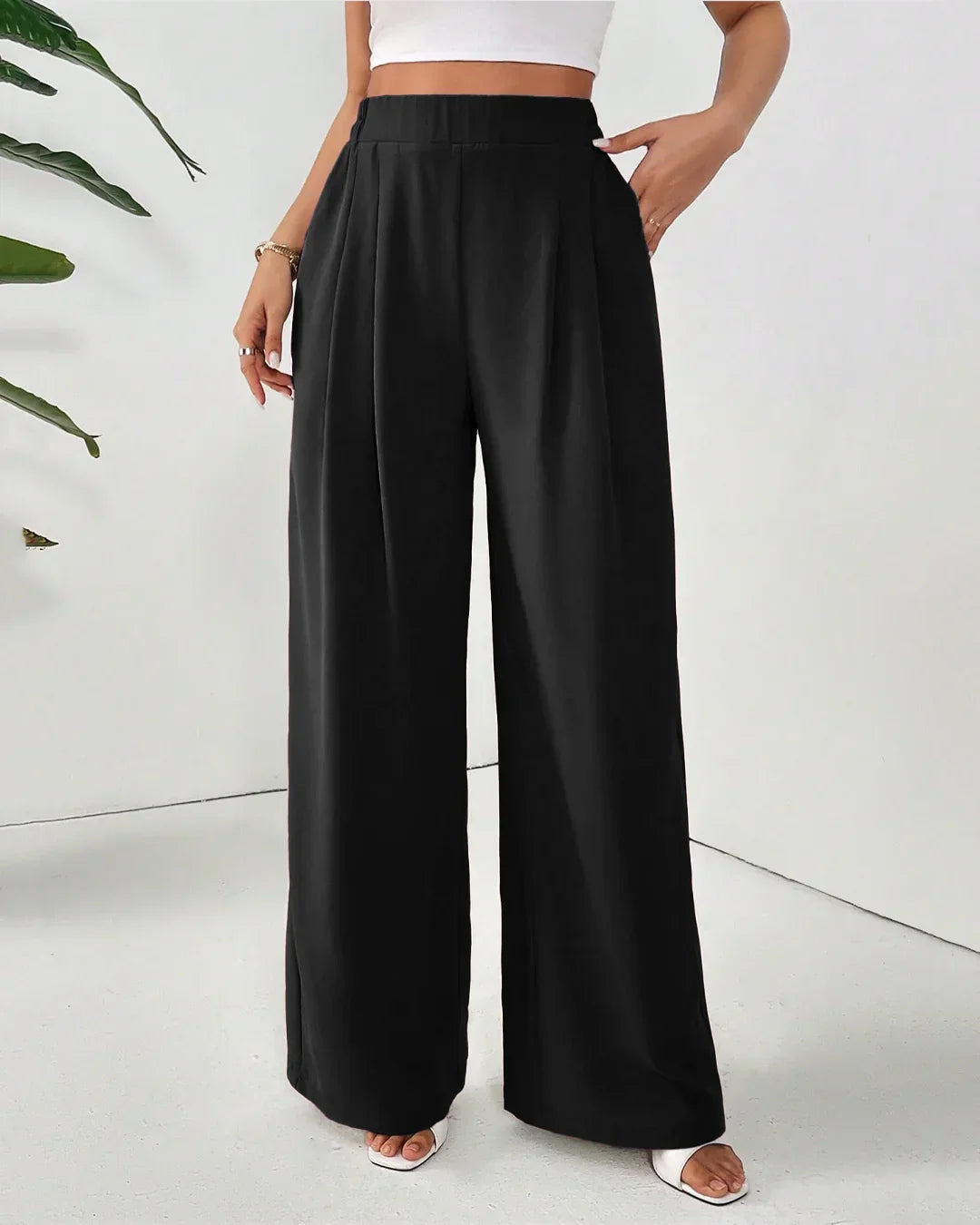 High-Waist Wide Leg Pants for Women – Classic Black