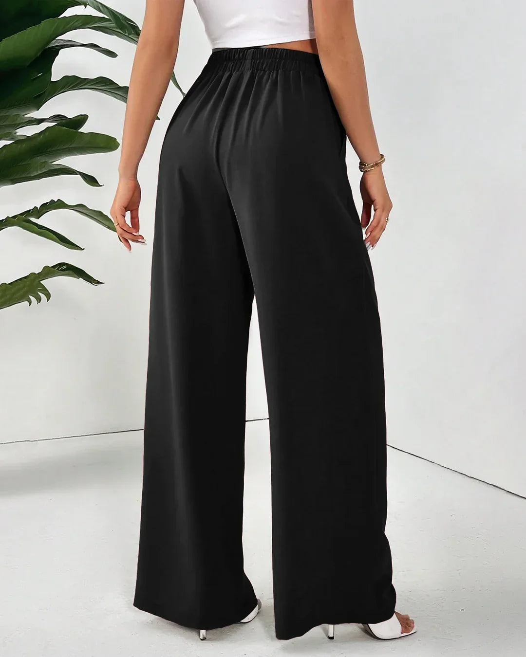 High-Waist Wide Leg Pants for Women – Classic Black