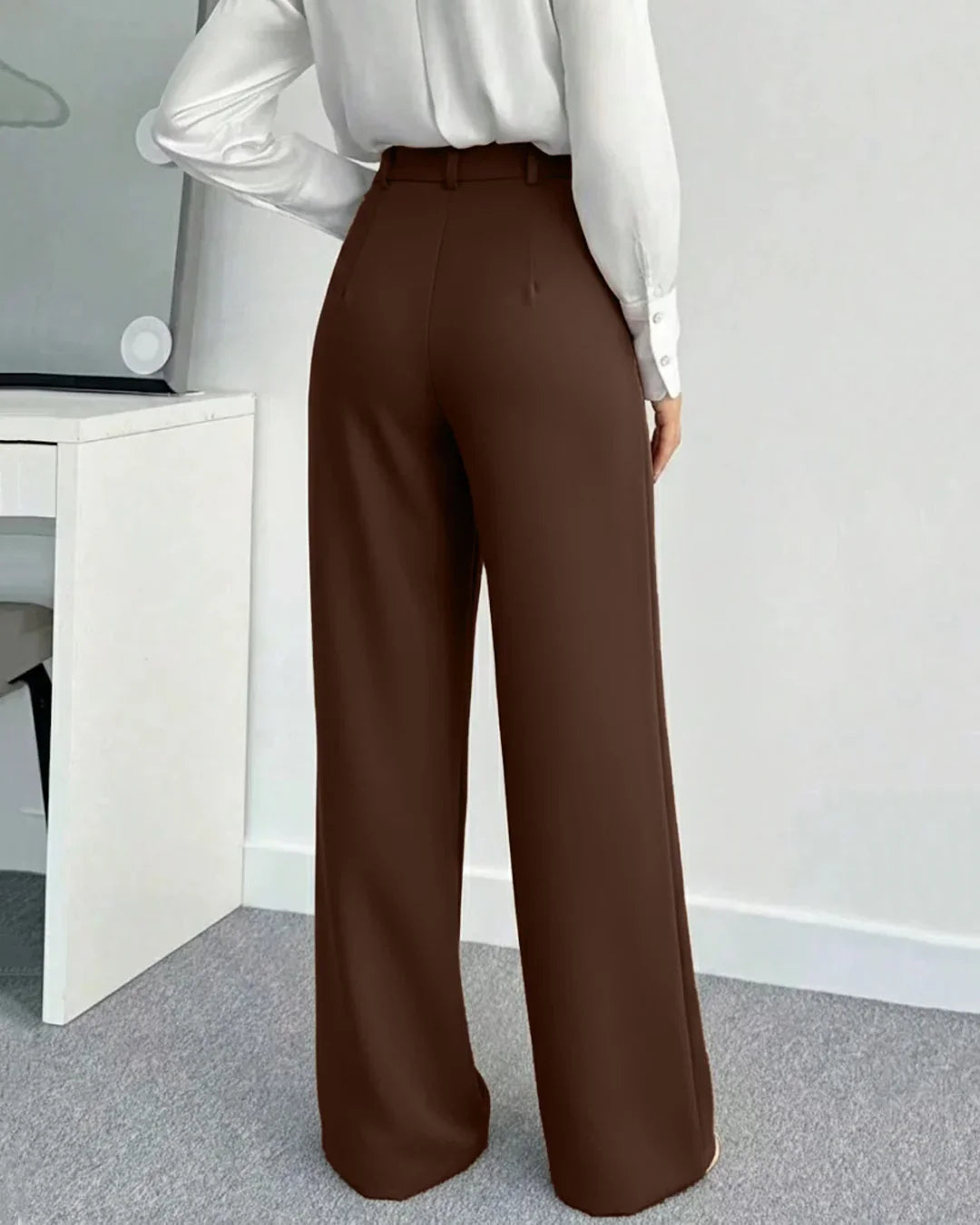 Women’s High Waist Pleated Wide Leg Trousers – Premium Brown Formal & Casual Pants