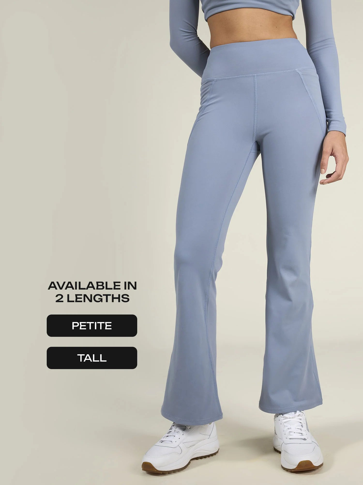 Classic High-Waisted Flare Leggings – Sculpt Fit Yoga Pants (Petite & Tall) – Steel Blue