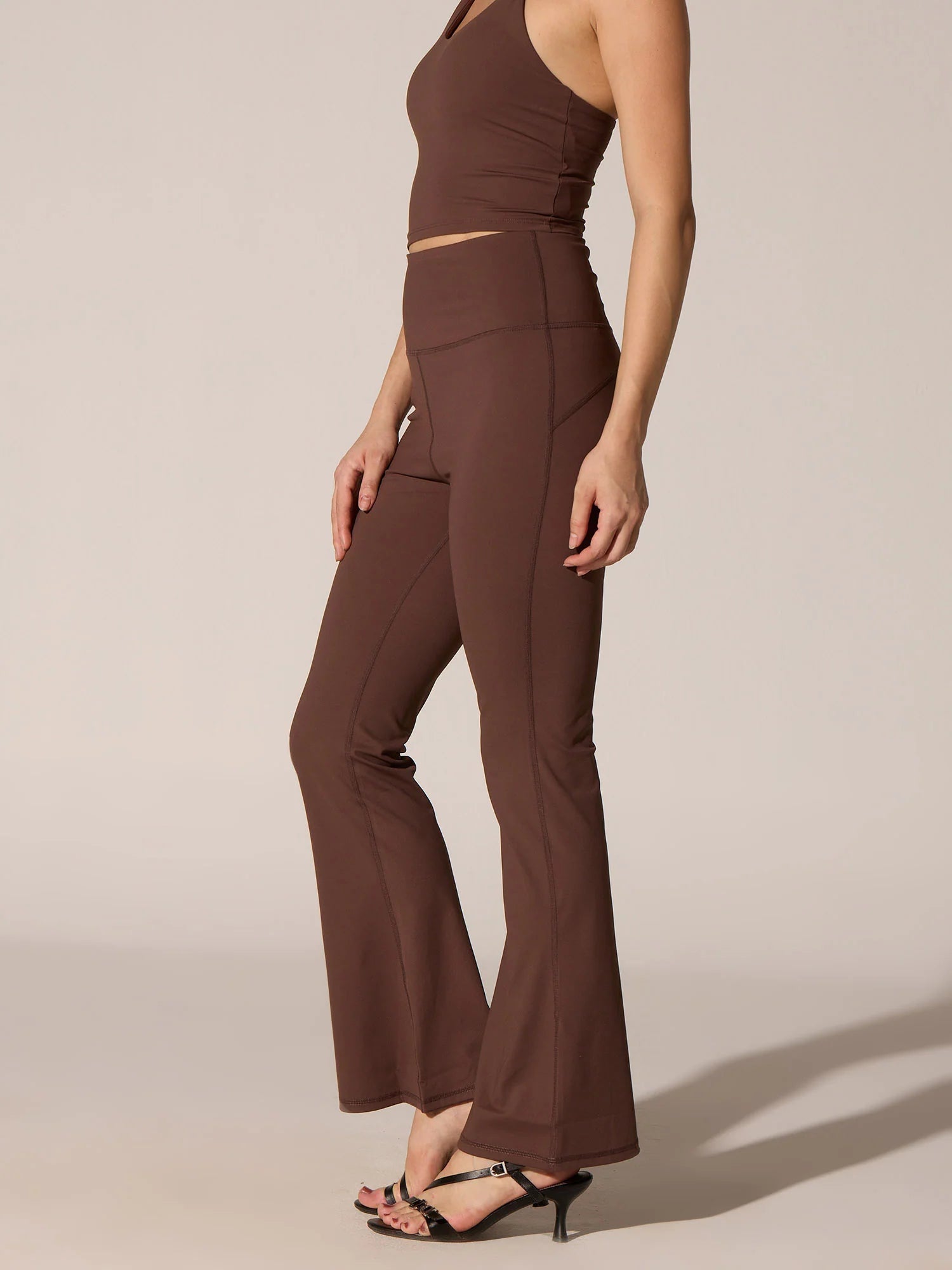 Classic Brown High-Waisted Flare Yoga Pants – Sculpting Bootcut Leggings (Petite & Tall)