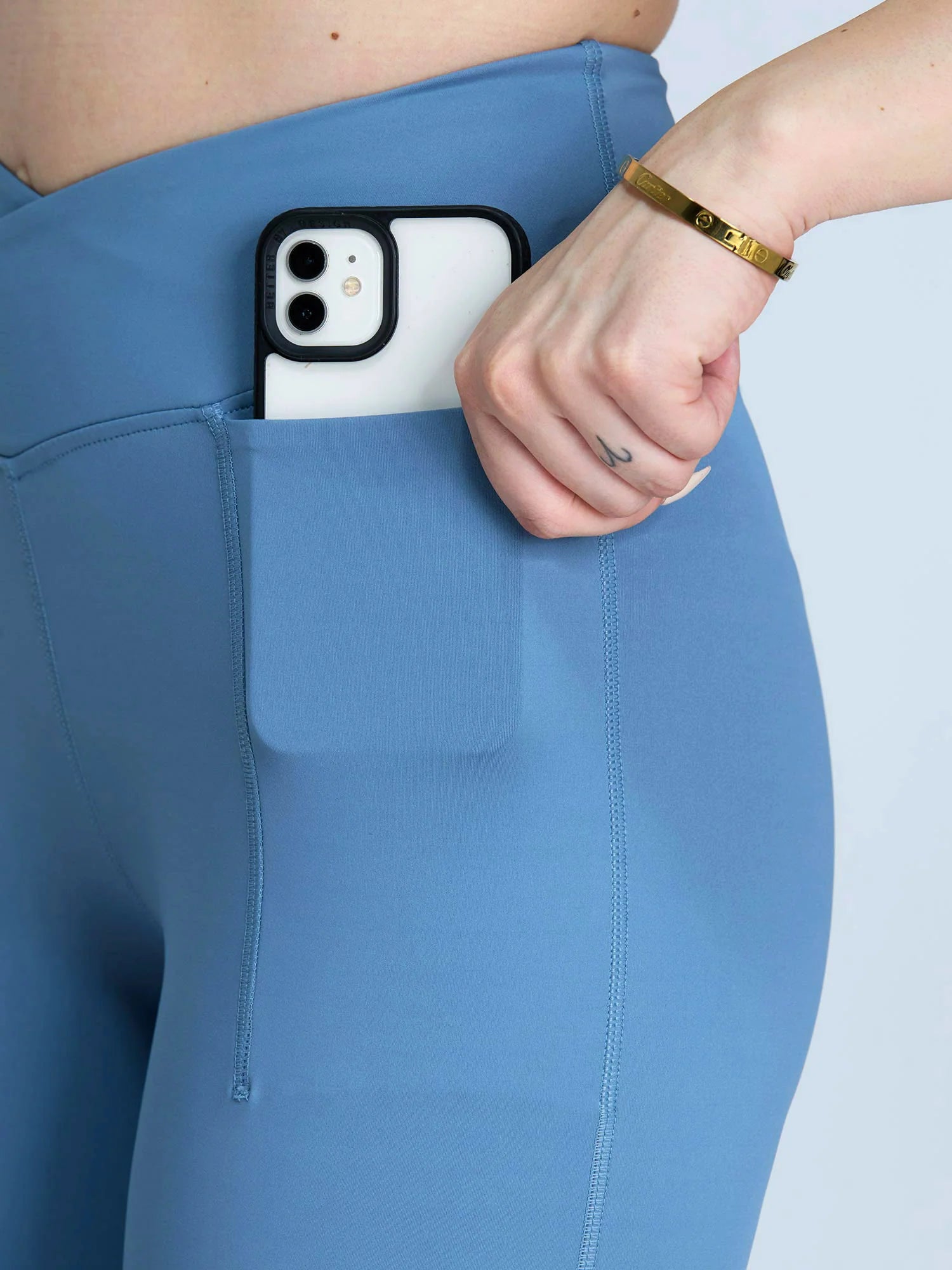 Crossover High-Waisted Flare Leggings – Sculpt Fit Yoga Pants (Petite, Tall & Extra Tall) – Pebble Blue