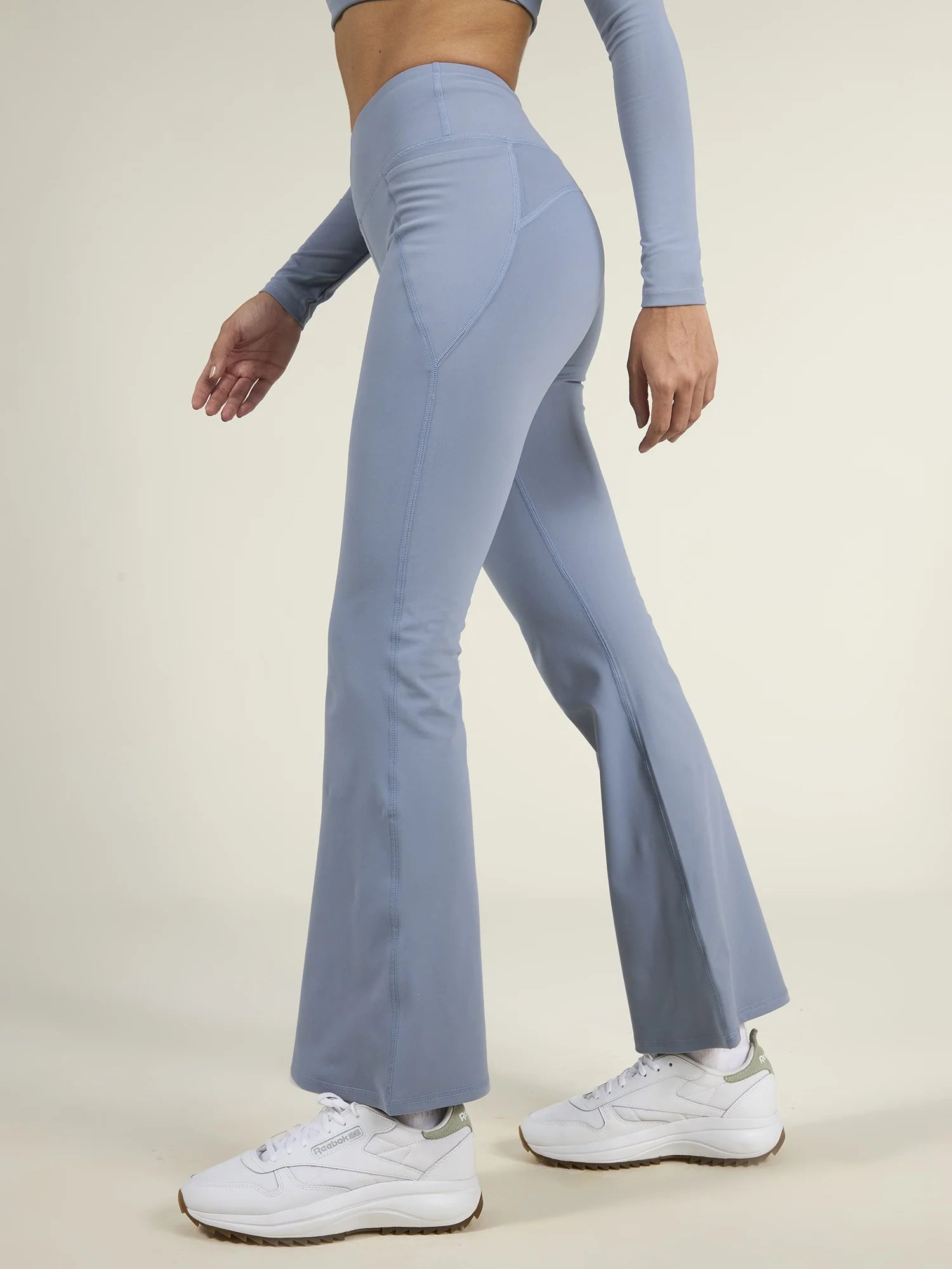 Classic High-Waisted Flare Leggings – Sculpt Fit Yoga Pants (Petite & Tall) – Steel Blue