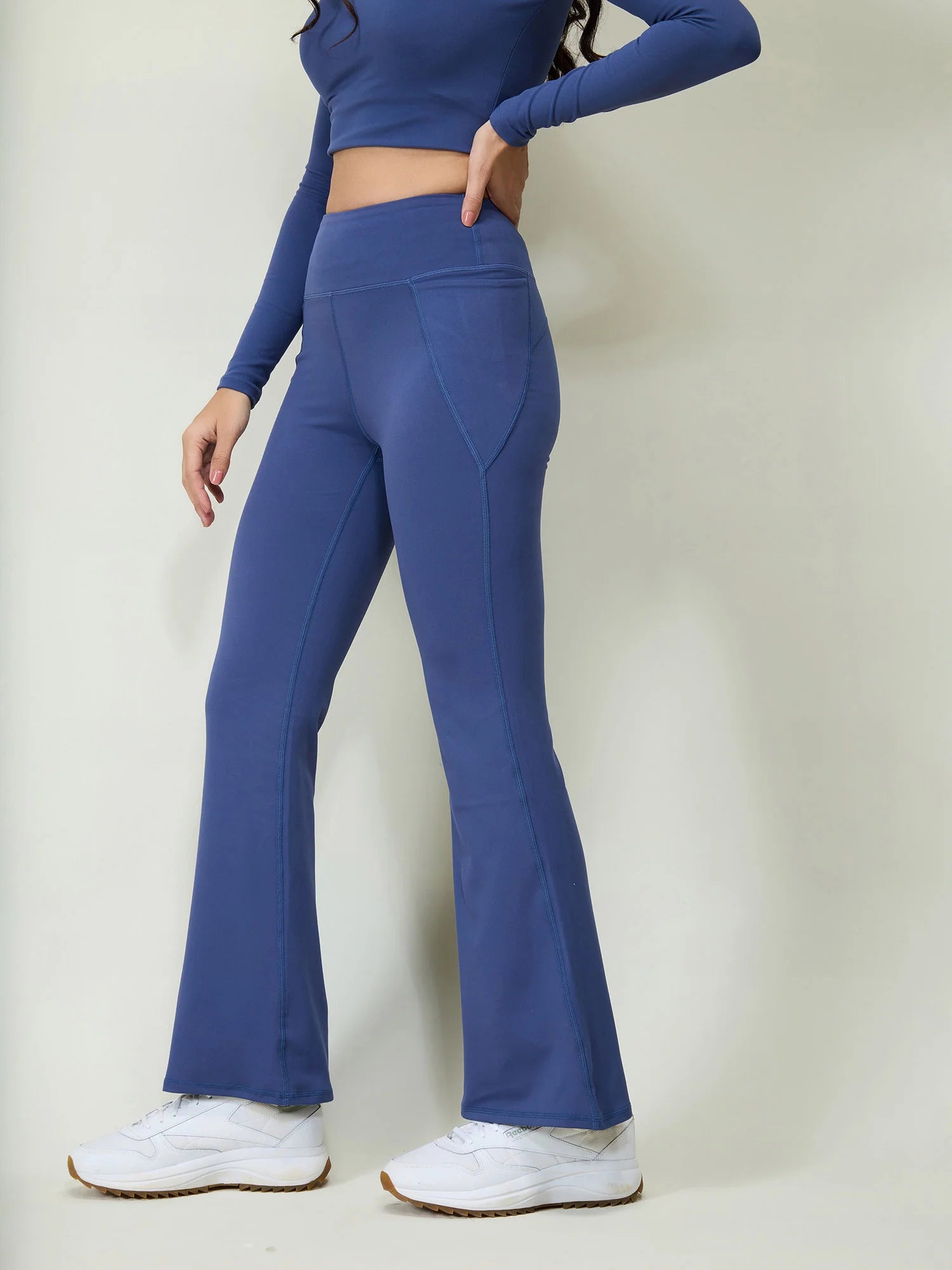 High-Waisted Flare Yoga Pants – Sculpting Bootcut Leggings (Petite & Tall) – Steel Blue