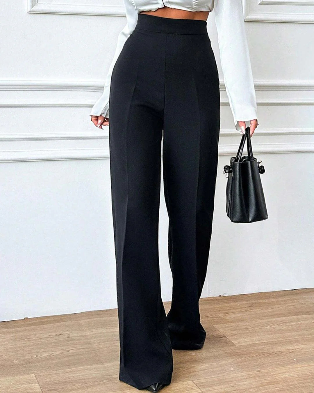 Women’s High Waist Wide Leg Trousers – Premium Black Formal & Office Wear Pants