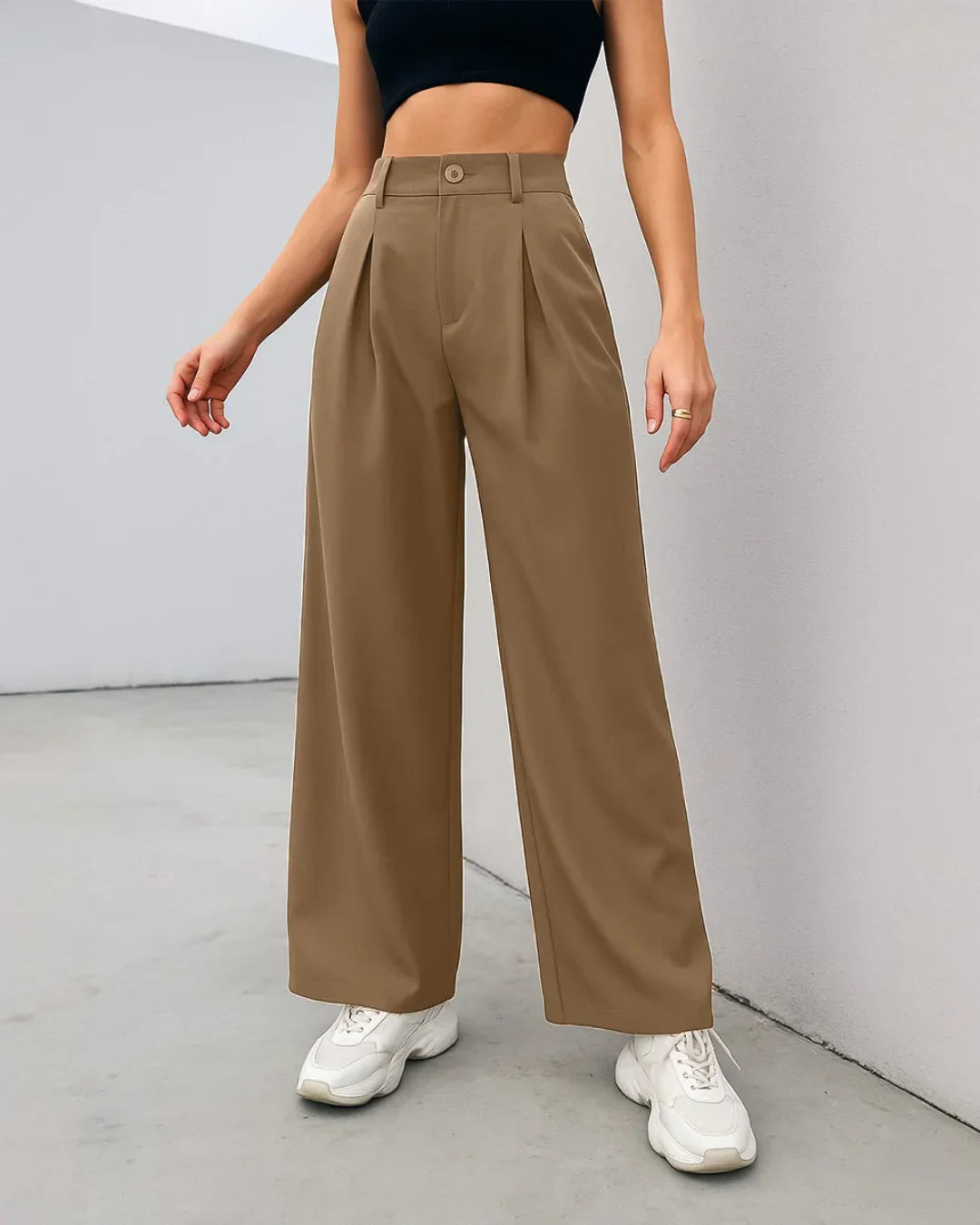 Women’s High Waist Straight Fit Formal Trousers – Premium Light Brown Office Wear Pants