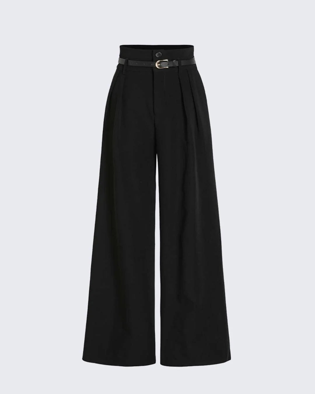 Women’s High Waist Pleated Wide Leg Trousers – Premium Black Formal & Office Wear Pants