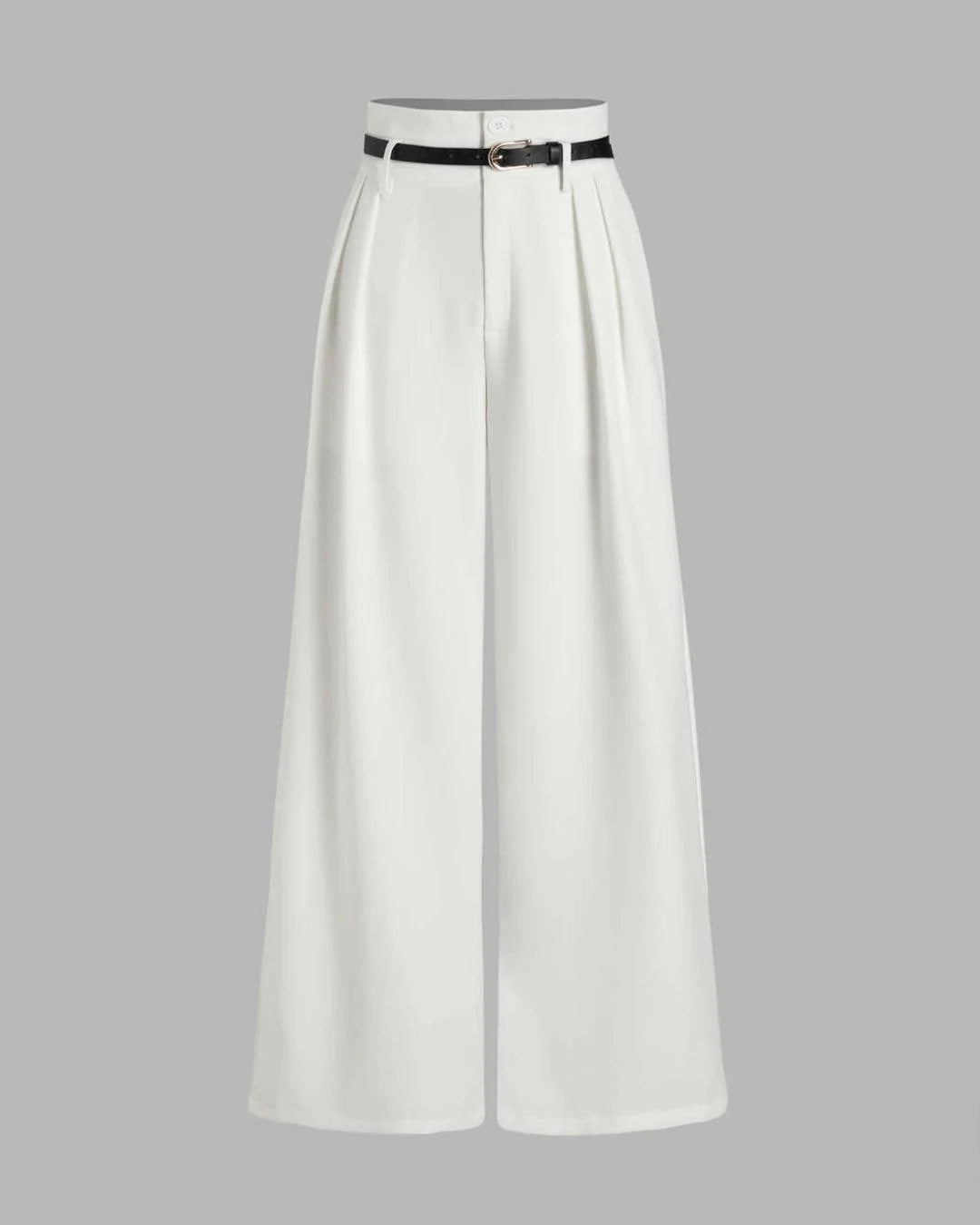 Women’s High Waist Pleated Wide Leg Trousers – Elegant White Formal & Office Wear Pants