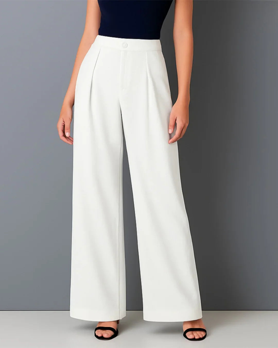 Women’s High Waist Pleated Wide Leg Trousers – Elegant White Formal & Office Wear Pants