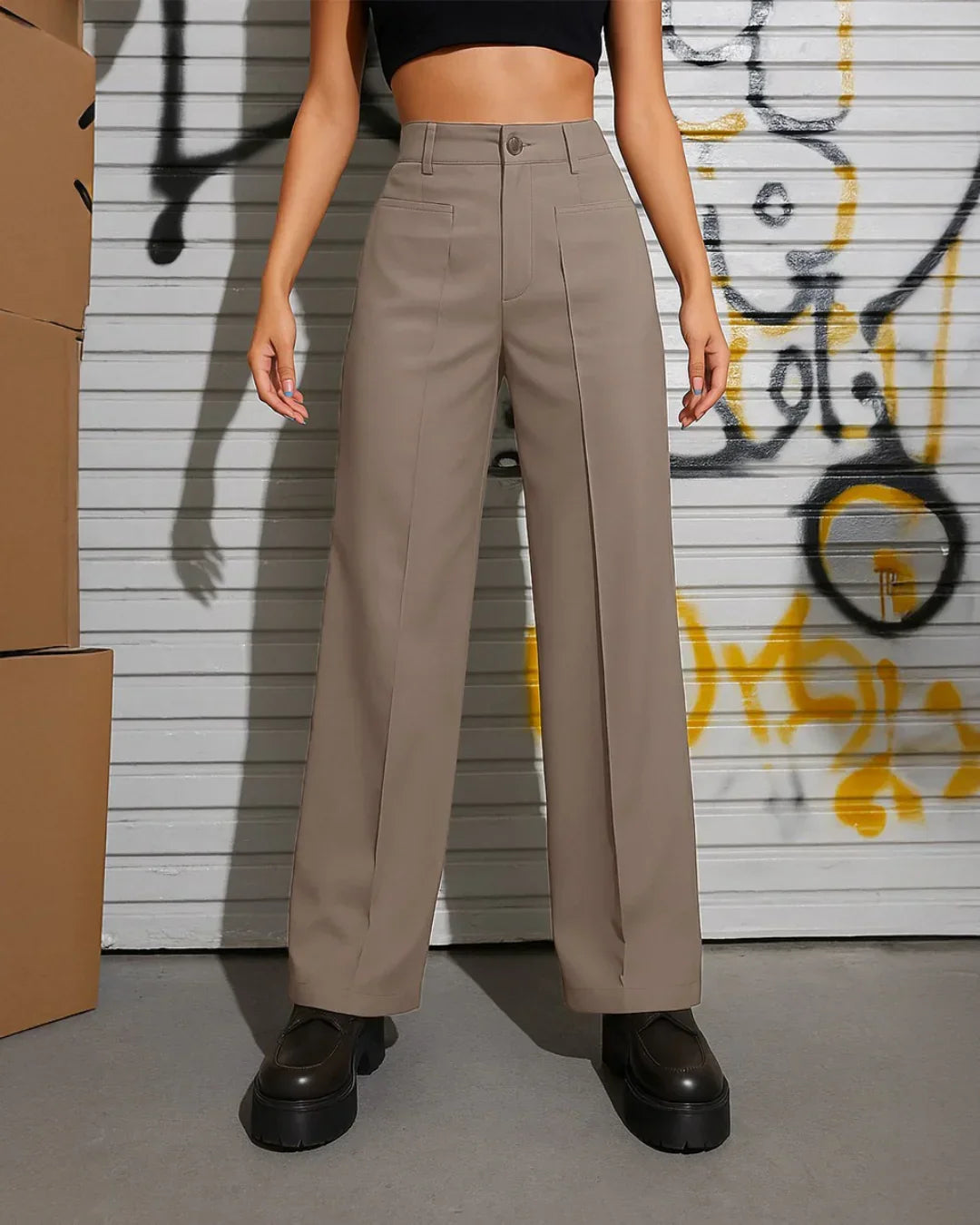 Women’s High Waist Straight Fit Formal Trousers – Premium Light Brown Office Wear Pants