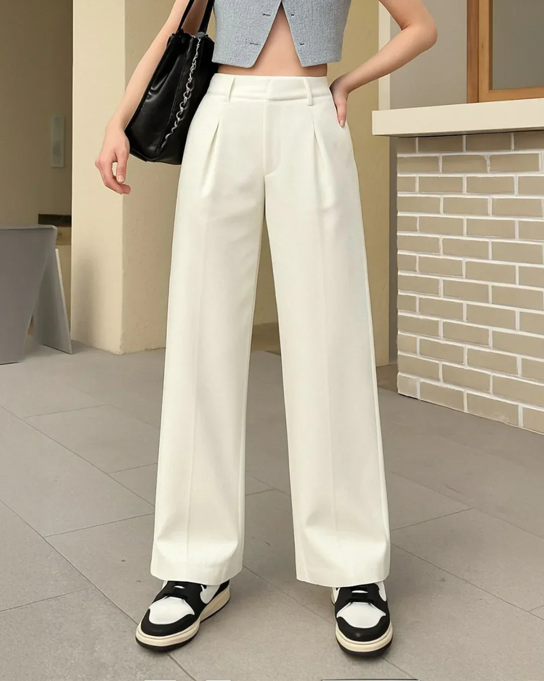 Women’s High Waist Straight Fit Formal Trousers – Premium Off-White Office Wear Pants