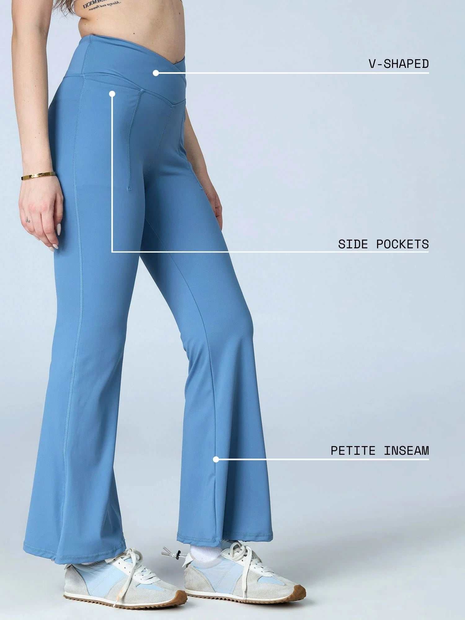 Crossover High-Waisted Flare Leggings – Sculpt Fit Yoga Pants (Petite, Tall & Extra Tall) – Pebble Blue