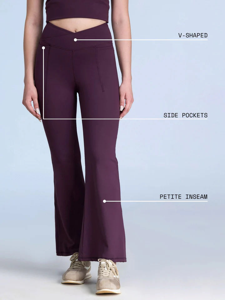 Wine High-Waisted Flare Leggings for Women – V-Waist Bootcut Yoga Pants (Petite, Tall & Extra Tall)