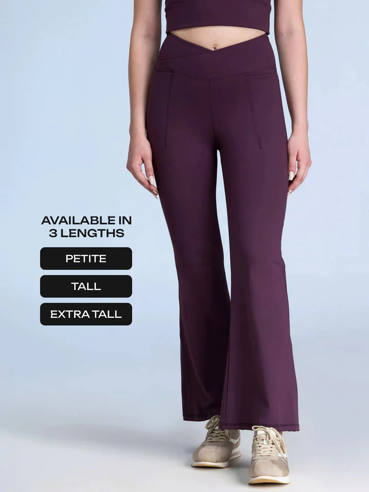 Wine High-Waisted Flare Leggings for Women – V-Waist Bootcut Yoga Pants (Petite, Tall & Extra Tall)