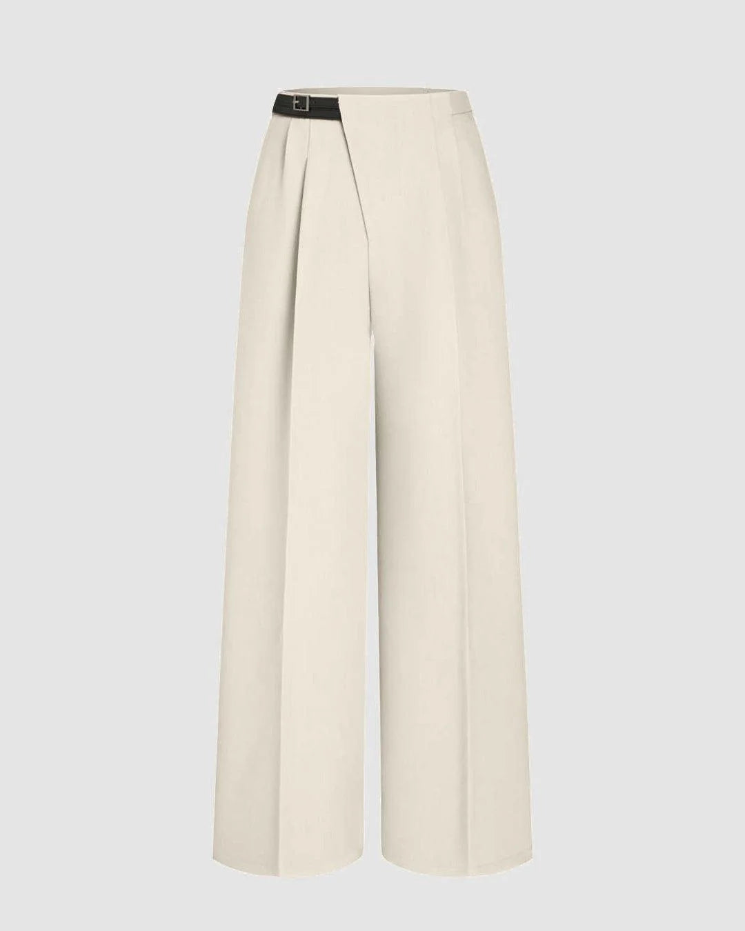 Women’s Off-White High-Waist Wide Leg Pleated Trousers | Elegant Wrap Front Pants